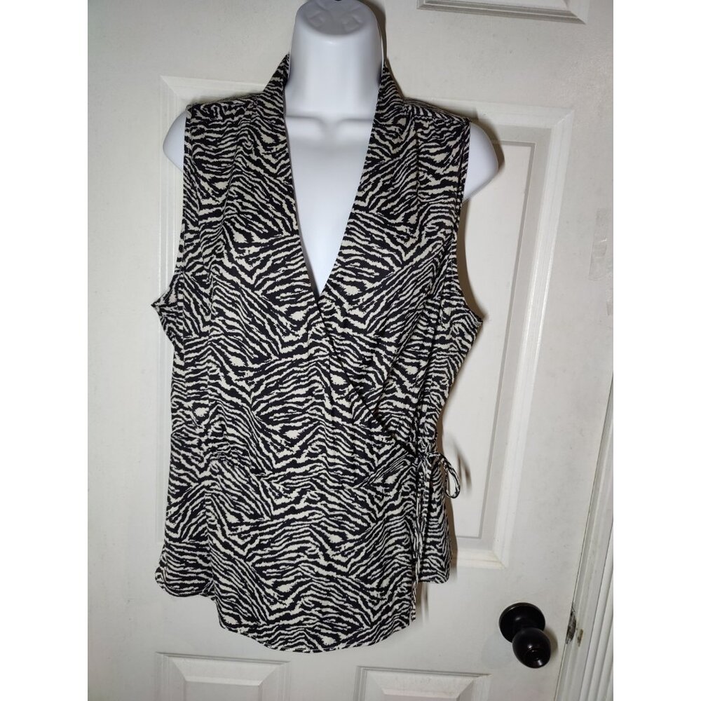 Banana Republic Zebra Print Satin True Wrap Sleeveless Career Blouse Top L